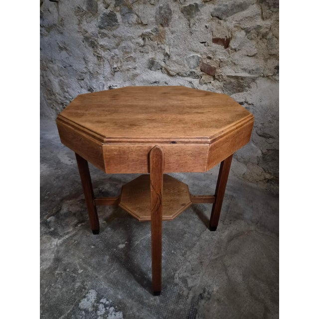 Antique Art Deco Amsterdam School Oak Side Table, 1935 For Sale - Image 12 of 17