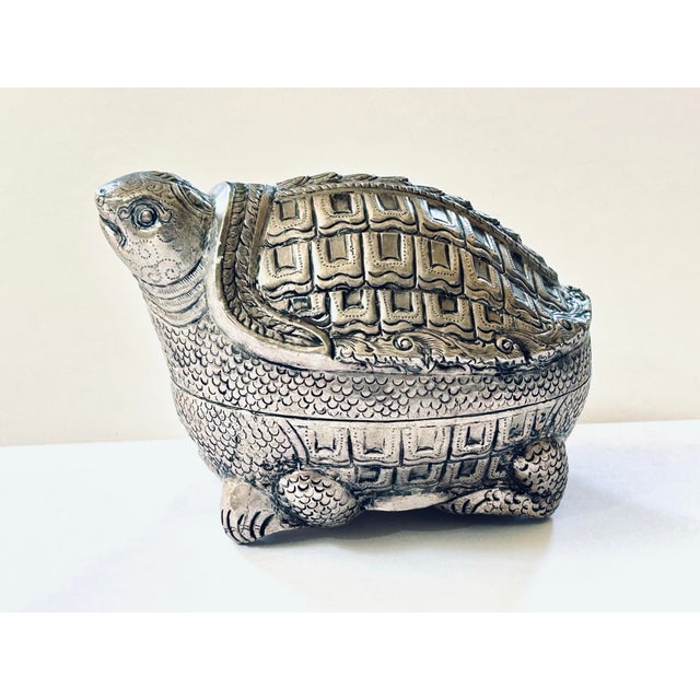 Metal Antique South East Asian Silver Betel Nut Turtle Box For Sale - Image 7 of 10