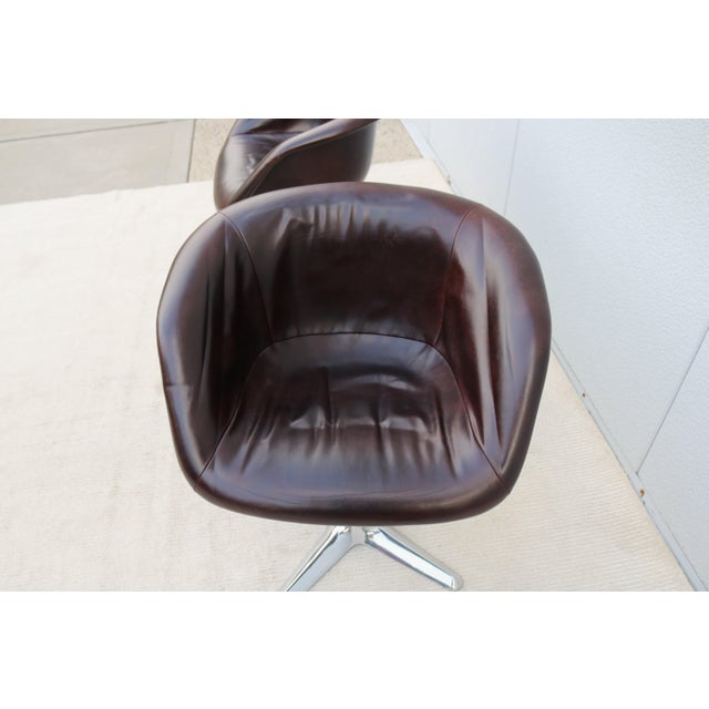 1960 Mid-Century Modern Burke Division Brown Leather Swivel Bucket Chairs, a Pair For Sale - Image 11 of 18