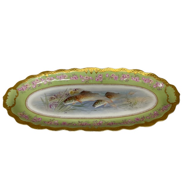 French Antique Limoges Porcelain Fish Serving Platter For Sale - Image 3 of 5