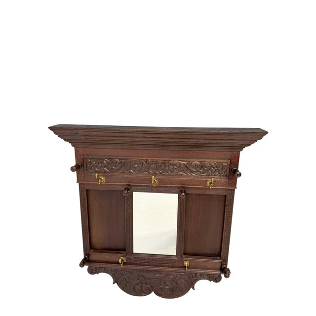 Renaissance Revival Hand-Carved Coat Rack with Mirror, 1900s For Sale - Image 12 of 12