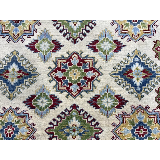 Ivory Kazak Wool Rug With Colorful Medallions, 5'6" X 7'6" For Sale - Image 4 of 14