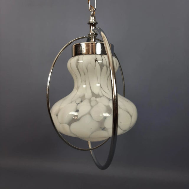 White Murano Glass Pendant with Metal Rings by Nason Mazzega, 1970 For Sale - Image 6 of 13