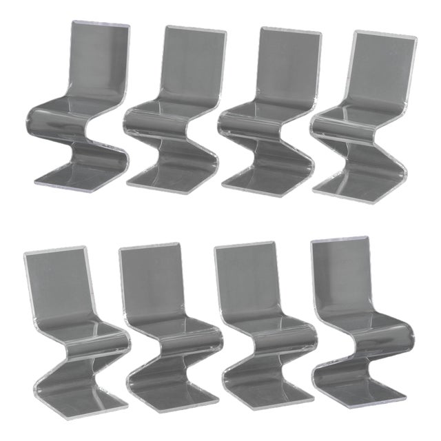 Modern Clear Acrylic "Z" Dining Chairs, 8 For Sale
