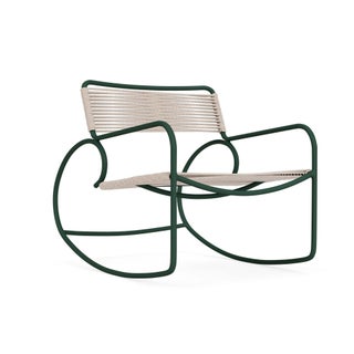 Brown Jordan Walter Lamb Rocking Chair in Forest Green with Pebble Strapping For Sale