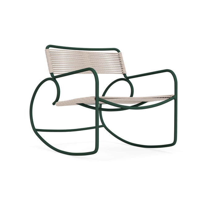Brown Jordan Walter Lamb Rocking Chair in Forest Green with Pebble Strapping For Sale