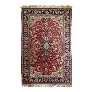 Hand-Knotted Jaipur Wool Rug with Floral Design, India, Late 20th Century For Sale
