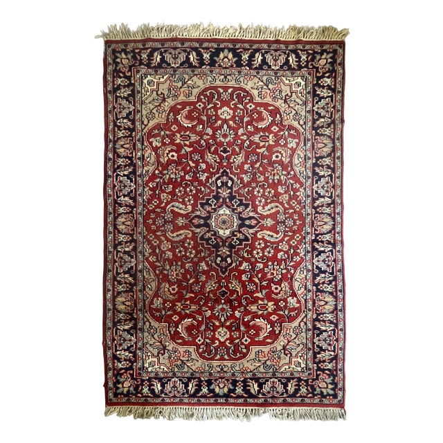 Hand-Knotted Jaipur Wool Rug with Floral Design, India, Late 20th Century For Sale