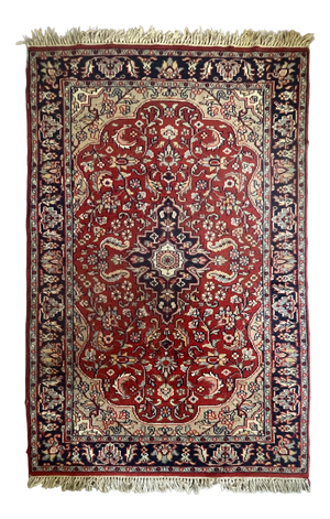 Hand-Knotted Jaipur Wool Rug with Floral Design, India, Late 20th Century