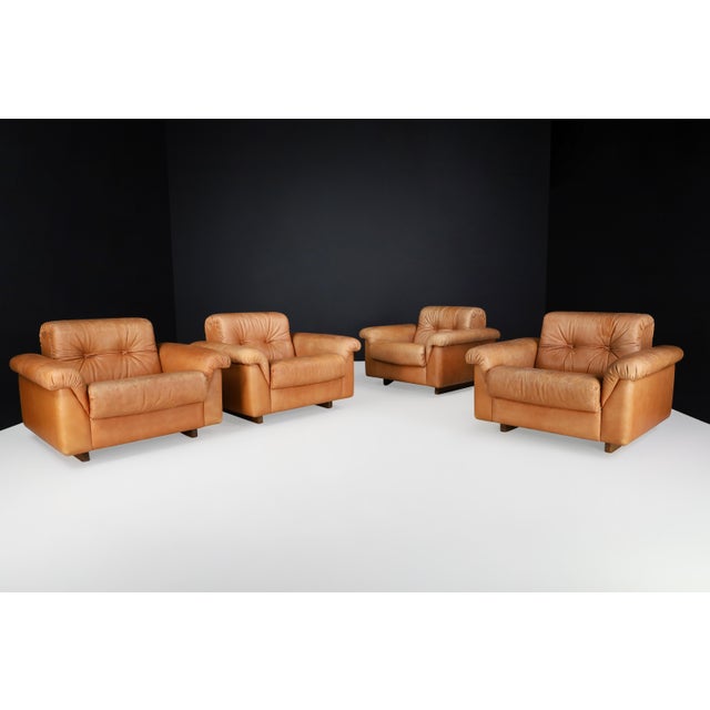 Swiss DS 45 Lounge Chairs in Patinated Leather from de Sede, 1970s, Set of 4 For Sale - Image 3 of 17