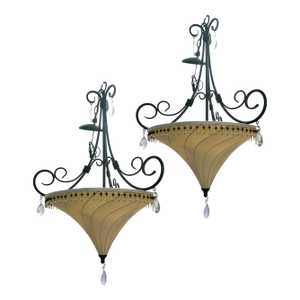 Pair of Fortuny-Style Venetian Revival Fabric Pendant Lights