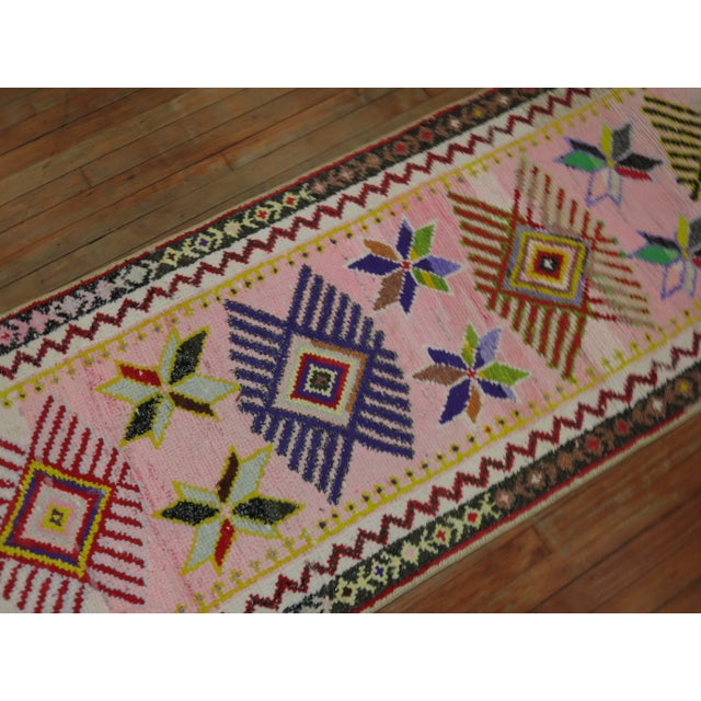 Textile Late 20th Century Bubble Gum Pink Glittered Turkish Runner - 2'9" x 12' For Sale - Image 7 of 11