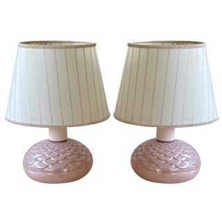 Mid-Century Italian Modern Pink Iridescent Ceramic Table Lamp, 1970s, Set of 2 For Sale