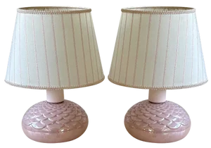 Mid-Century Italian Modern Pink Iridescent Ceramic Table Lamp, 1970s, Set of 2