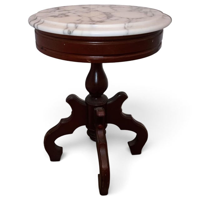 Wood 1920s Victorian-Style Mahogany & Marble Parlor Table. For Sale - Image 7 of 11