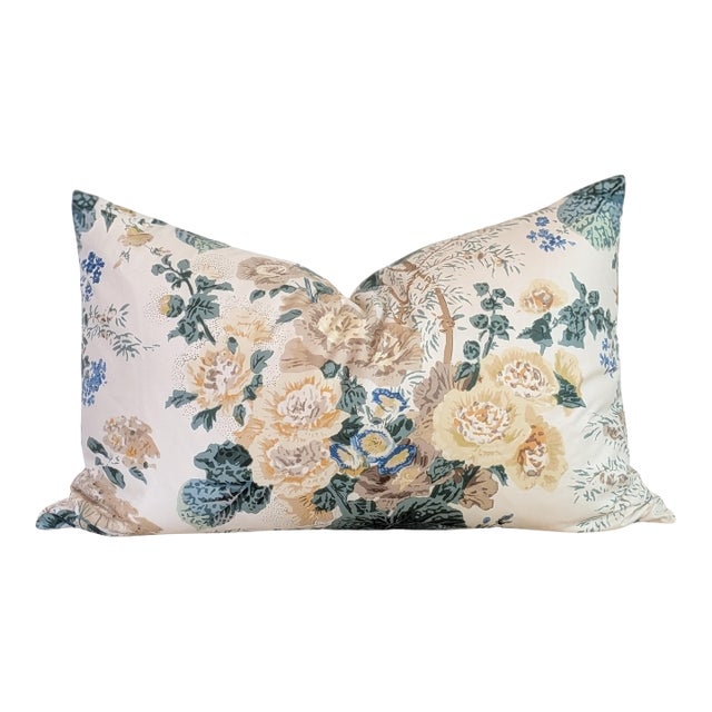 Lee Jofa Althea Cotton Chintz 15x24" Lumbar Pillow in Citron- Single For Sale