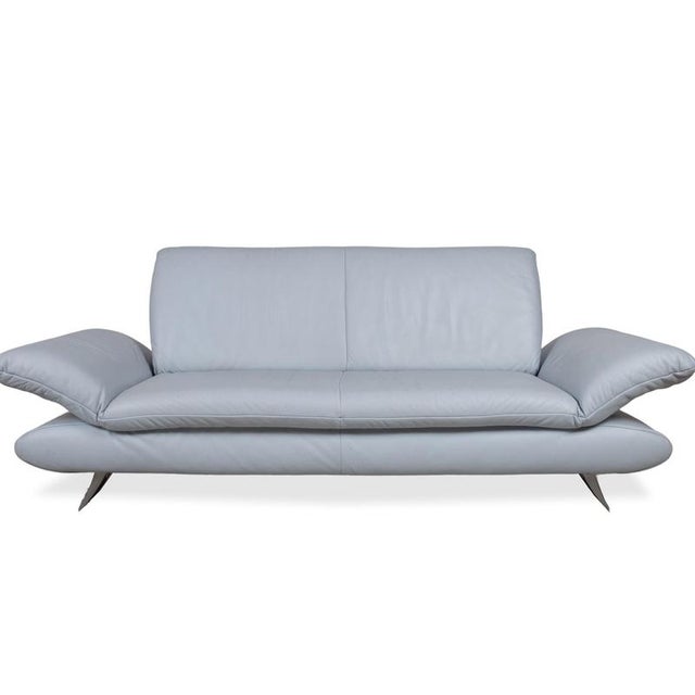 Leather Three-Seater Blue Ice Blue Manual Function Sofa by Koinor Rossini For Sale - Image 16 of 16