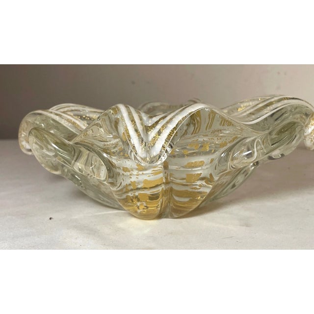 Gold Vintage Blown Murano Venetian Art Glass Cigarette Cigar Gold Ashtray Italian For Sale - Image 8 of 12