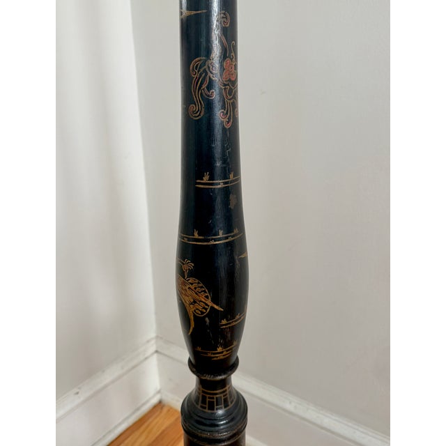 Black Antique Chinese Wooden Hand-Painted Floor Lamp For Sale - Image 8 of 18