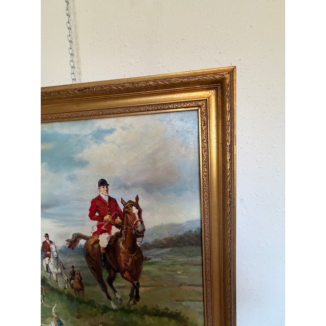 English English Fox Hunting Scene Oil Painting on Canvas, Horses & Hounds, Signed For Sale - Image 3 of 9