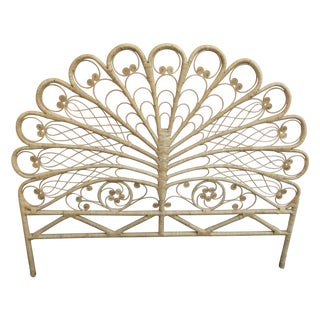 Vintage Peacock Rattan Headboard - Full Size For Sale