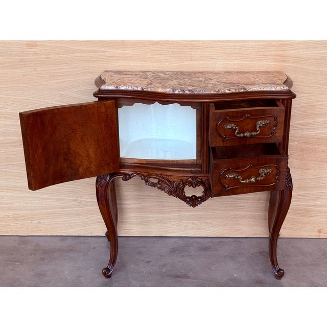 Carved French Nightstands with Doors and Marble Top, 1930s, Set of 2 For Sale - Image 10 of 16