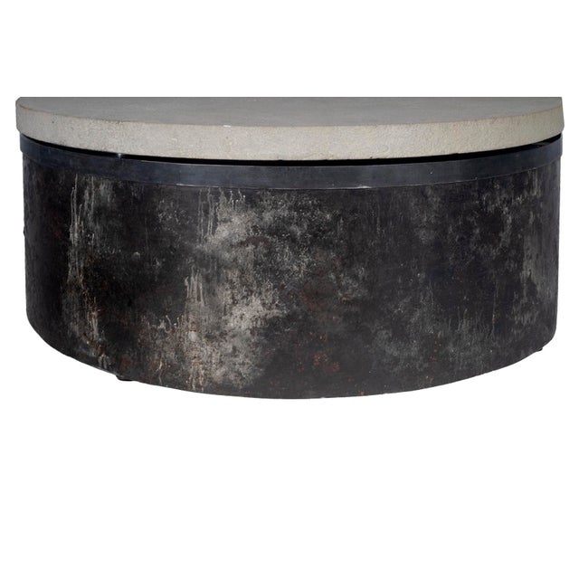 Vintage French Barrel Coffee Table With Limestone Top For Sale - Image 4 of 7