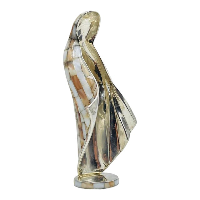 1980s Silver & Mother of Pearl Shell Madonna Sculpture by Emilia Castillo/Los Castillo For Sale