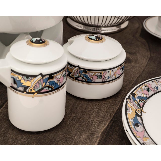 Art Deco Cantana Najade Tête-À-Tête for Two on Wooden Tray from Fürstenberg & Alessi, 1980s For Sale - Image 12 of 17