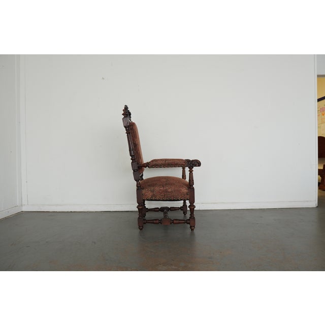 Brown Vintage Spanish Revival Carved Wood Armchairs (Set of 2) For Sale - Image 8 of 17