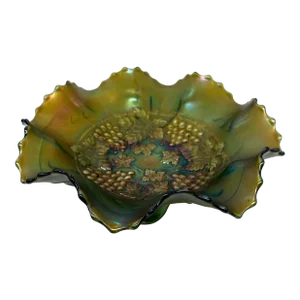 Antique Northwoods Carnival Glass Ruffled Edge Footed Bowl