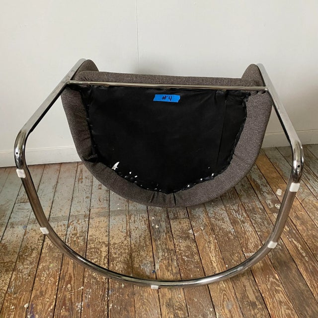 Vintage 1970s Anton Lorenz Thonet Gray Barrel Back Tub Chair Chrome Cantilevered Base For Sale - Image 6 of 8