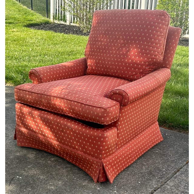 Henredon Lounge Chair Traditional Skirted Terracotta Fleur De Lis Armchair 90s For Sale - Image 10 of 13