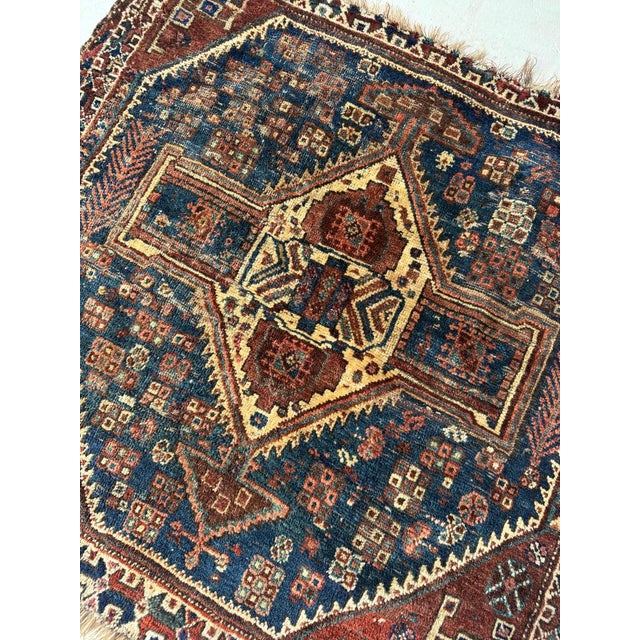 Nomadic Antique Qashqai Gashgai Square Tribal Charm Rug 3.6 x 3.9 For Sale - Image 4 of 8