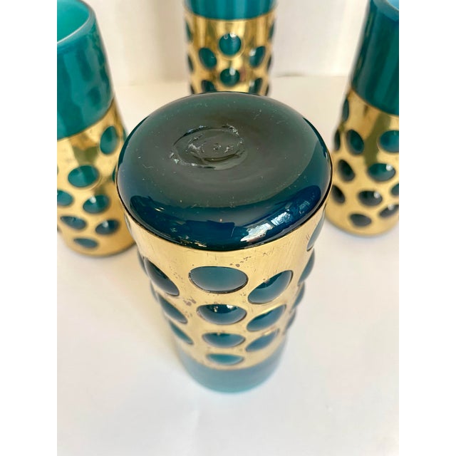 Blue Mid 20th Century Mexican Hand-Blown Caged Blue Art Glass and Brass Glasses Made by Jomeli - Set of 6 For Sale - Image 8 of 12