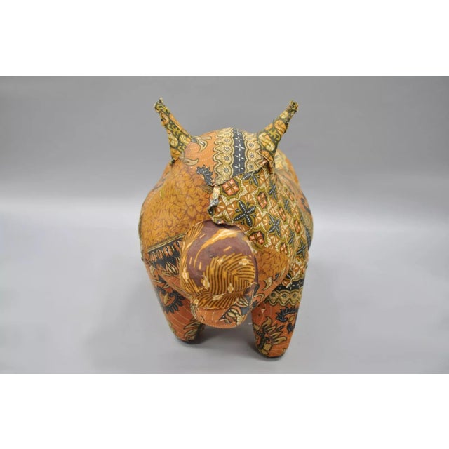 Boho Chic Vintage Boho Chic Paper Mache Pig Planter Pot Orange Fabric For Sale - Image 3 of 10