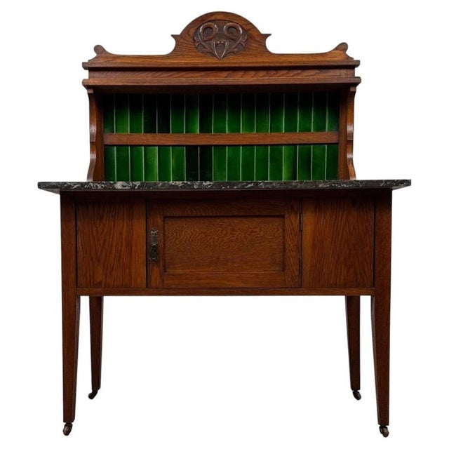 Antique Arts & Crafts Oak Washstand with Marble Top For Sale - Image 11 of 11