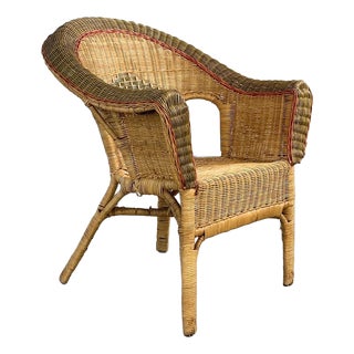 Art Deco Style Rattan Cabriolet Armchair, 1940s For Sale