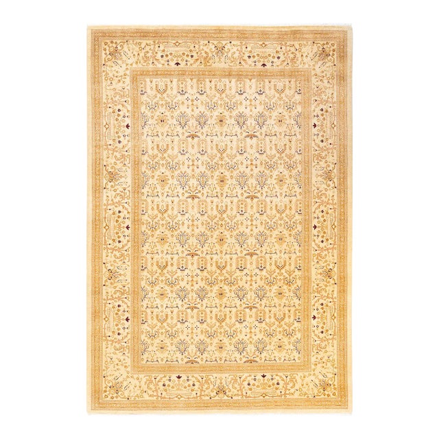 Mogul, One-of-a-Kind Hand-Knotted Area Rug in Ivory, 6' 1" x 8' 10" For Sale