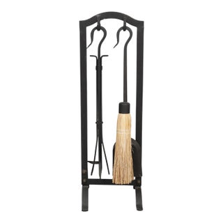 Contemporary Black Cast Iron Fireplace Tools, 5pcs For Sale
