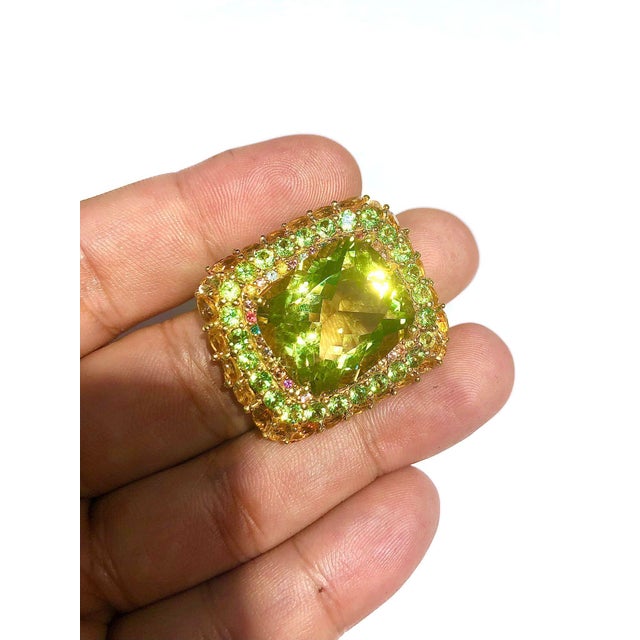 Traditional Bochic "Orient" Lemon Quartz, Topaz & Peridot Cocktail Ring Set 18K Gold&Silver For Sale - Image 3 of 18