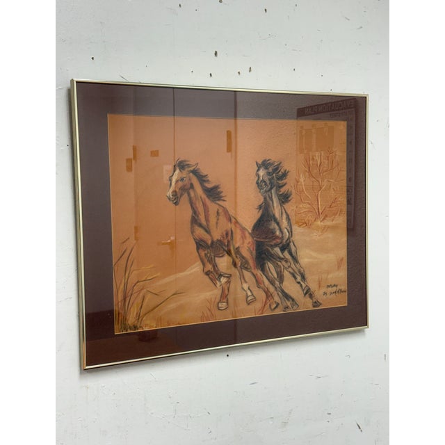 American Jean M. Brown "Mustang" Pastel + Ink Artwork, Framed For Sale - Image 3 of 12