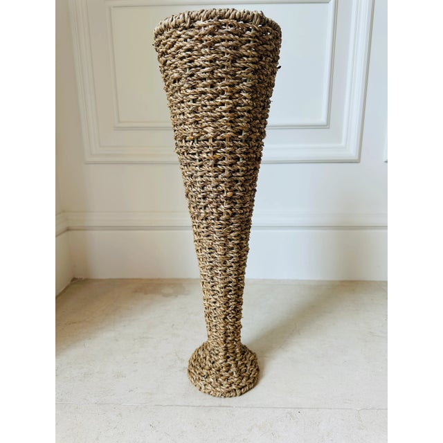Vintage 19.5” Woven Braided Natural Rattan & Seagrass Vase For Sale - Image 12 of 14