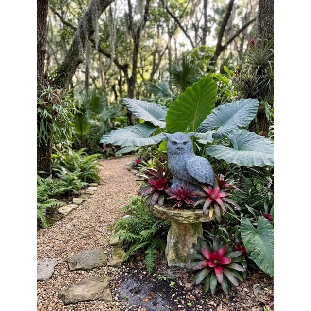 Metal Vintage Cast Iron Owl Garden Sculpture on Natural Branch Base For Sale - Image 7 of 11