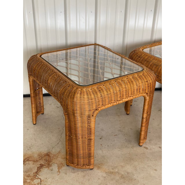 Coastal Wicker Wrapped Waterfall Edge Side TablesPair Chairish