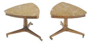 Pair Triangular Shape Marble Tops End Side Stands Lamp Tables Tomlinson Mint!