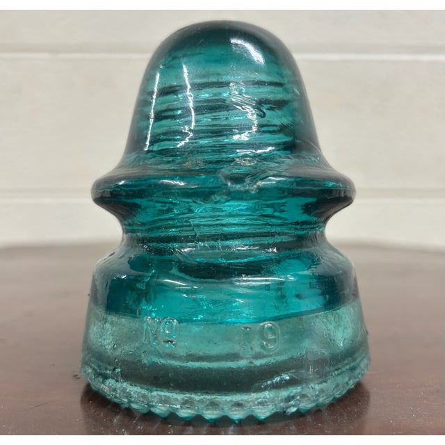 Vintage Hemingray 19 Aqua Teal Glass Insulator For Sale - Image 4 of 6