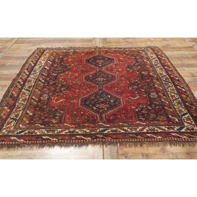Red Antique Persian Shiraz Rug - 05'06 X 06'05 For Sale - Image 8 of 10