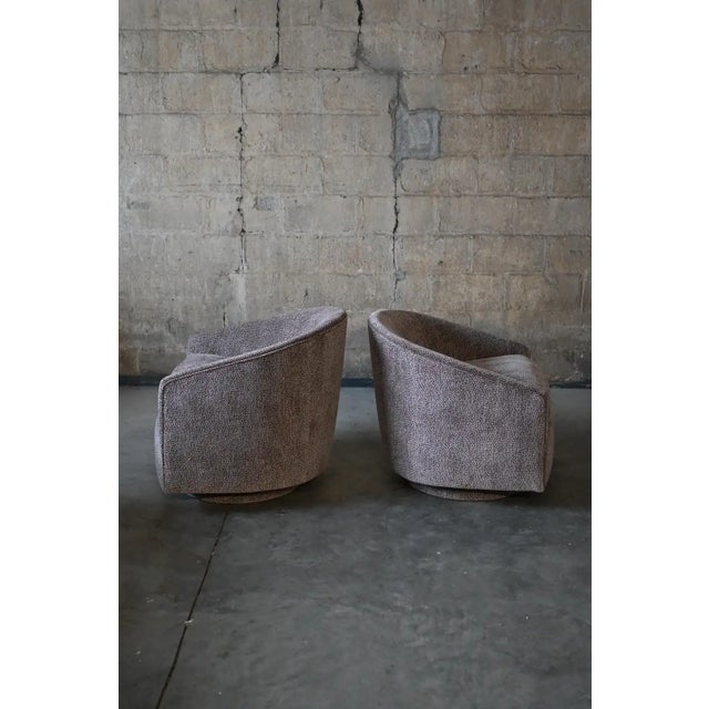 Wood Chenille Upholstered Swivel Chairs For Sale - Image 7 of 10