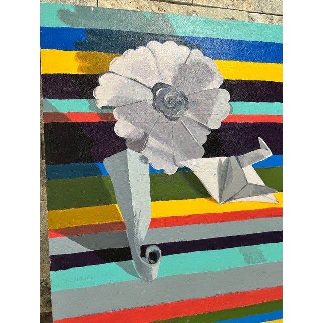 Early 21st Century Original Signed Contemporary Acrylic Painting Gallery Canvas Origami Inspired Bird For Sale - Image 5 of 11